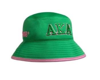 AKA bucket hat in green, featuring stylish embroidery for sorority pride and fashionable Greek gear.