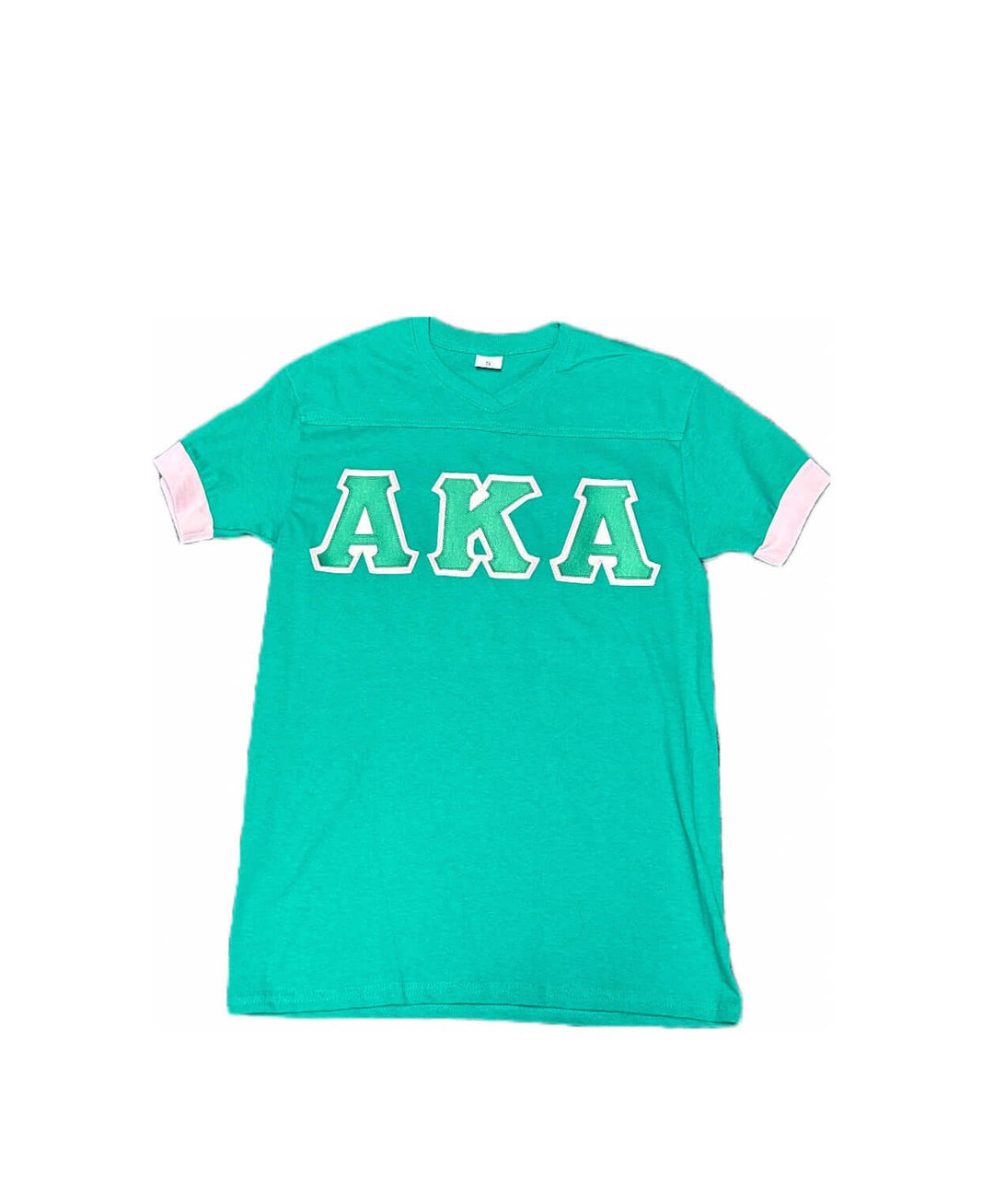 Classic AKA green t-shirt with pink trim, perfect Greek gear for sorority or fraternity paraphernalia. Unisex size.