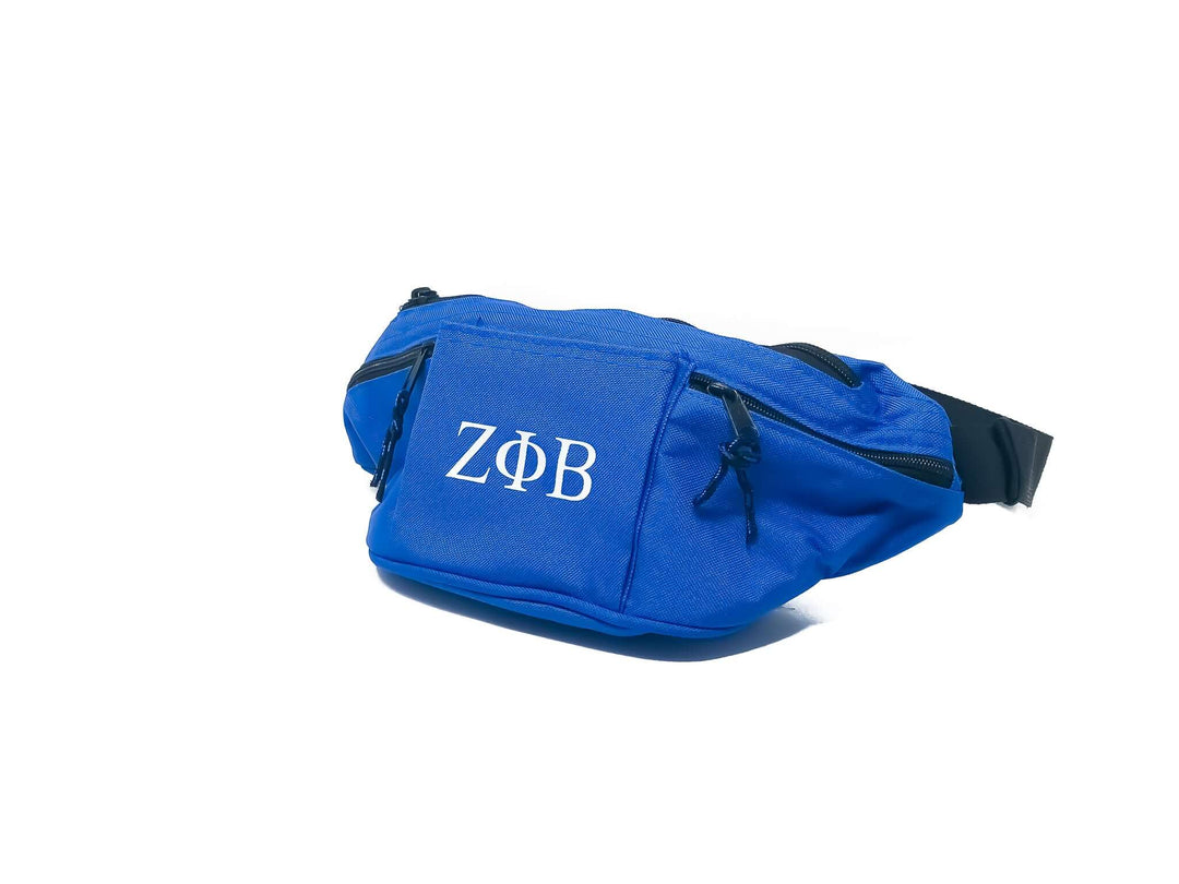 Zeta Bag blue fanny pack with Greek letters, perfect sorority and fraternity paraphernalia for Greek gear.