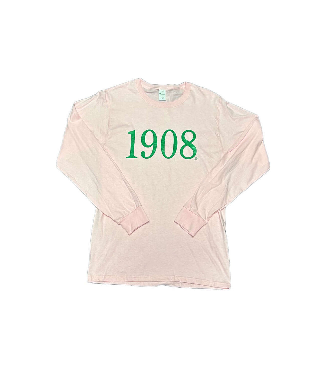 Long sleeve pink AKA T-shirt featuring "1908" screen printed, perfect for sorority and fraternity Greek gear.