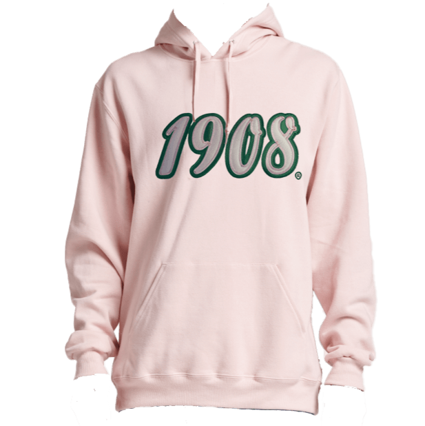 AKA 1908 pink hooded sweatshirt for sorority and fraternity members, perfect greek gear for staying warm.