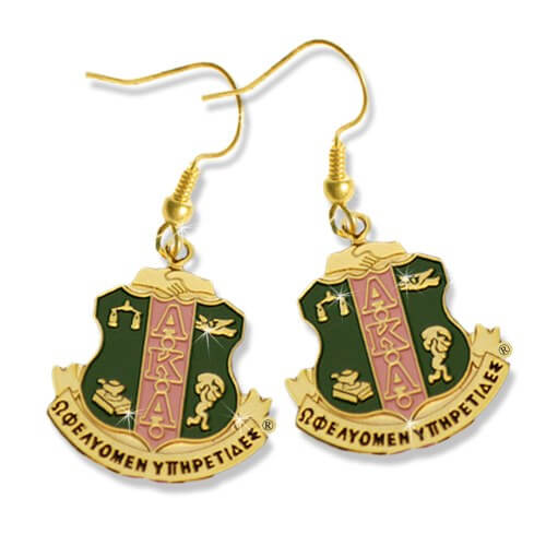 AKA Shield Earrings, elegant sorority paraphernalia, perfect Greek gear for Alpha Kappa Alpha sisters.