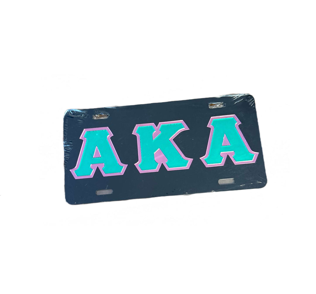 AKA car tag representing Alpha Kappa Alpha Sorority, durable and stylish Greek gear for proud members.