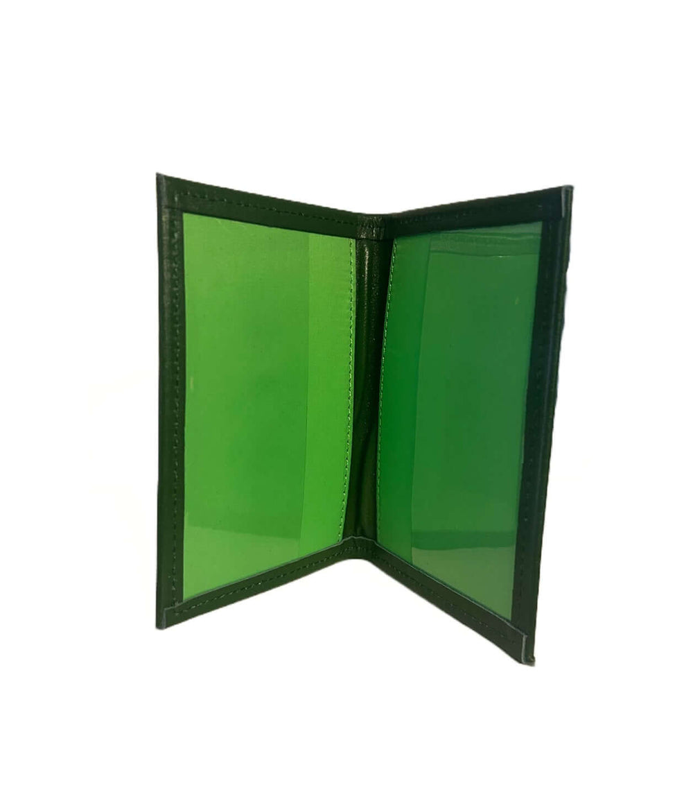 Leather AKA passport holder showcasing its spacious interior for sorority and fraternity paraphernalia, perfect for Greek gear.