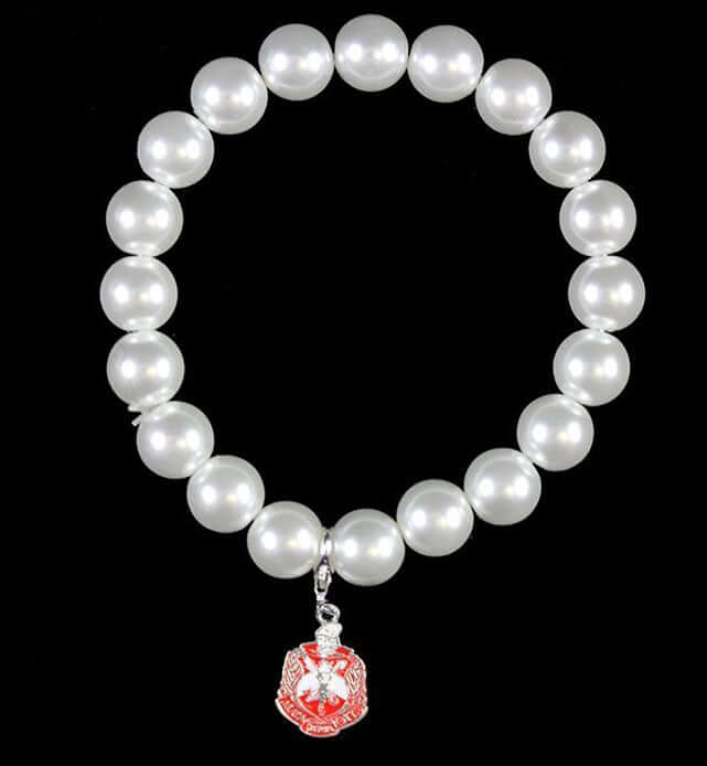 Delta Pearl Collection bracelet featuring elegant pearls and a Greek letter charm, perfect for sorority and fraternity gear.