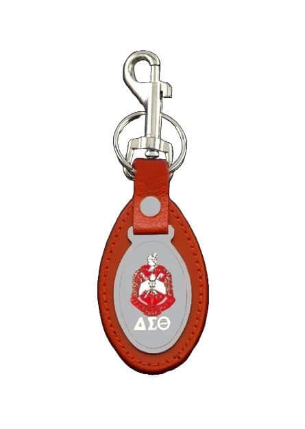 Delta Leather Keychain featuring sorority symbols, perfect Greek gear for fraternity pride and everyday use.