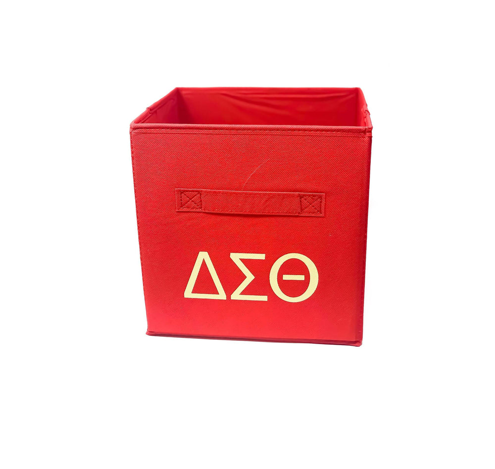 Red Delta Storage Cube with Greek letters, perfect for sorority and fraternity paraphernalia organization at home or office.
