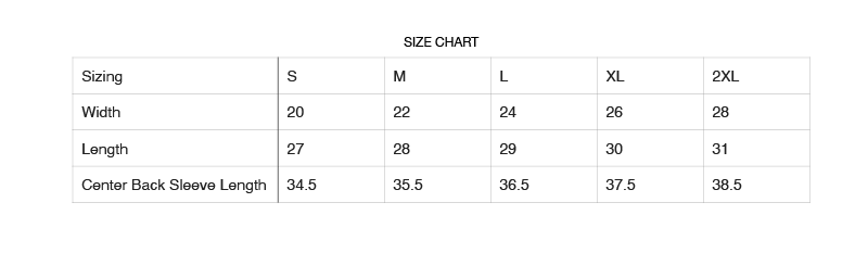 size chart for AKA Embroidered Satin 1908 Pink Hooded Sweatshirt showing various measurements for different sizes.