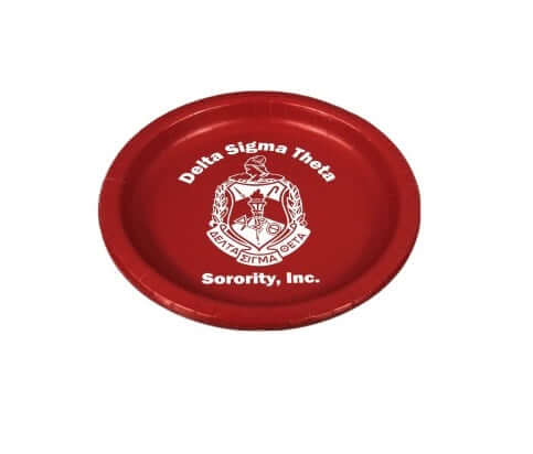 Delta Sigma Theta sorority paper plate, perfect for Greek gear and fraternity gatherings, featuring iconic crest design.