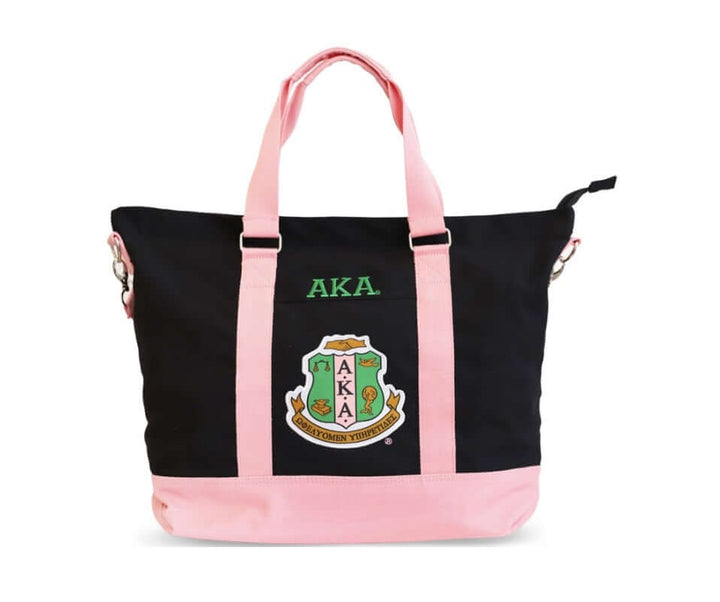 AKA Canvas Tote Bag with vibrant pink accents and sorority emblem, perfect for Greek gear and everyday use.