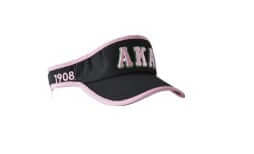 AKA Sun Visor in black and pink, featuring Greek letters and 1908, perfect for sorority pride and sun protection.
