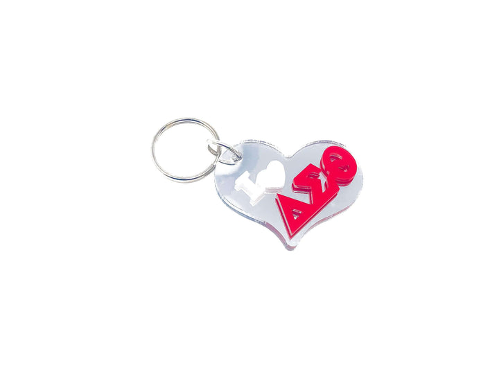 Delta I Heart Keychain for sorority pride, featuring a vibrant heart design, perfect Greek gear for Delta Sigma Theta members.