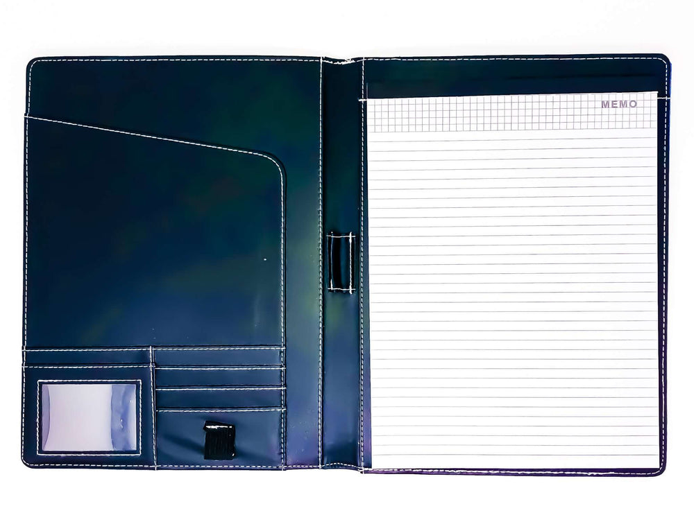 Phi Beta Sigma padfolio featuring a sleek design with pockets for cards and memo sheets, perfect sorority and fraternity paraphernalia.