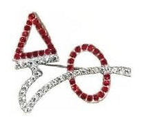 Delta Sigma Theta crystal pin adorned with red rhinestones, a stunning sorority accessory for Greek gear enthusiasts.