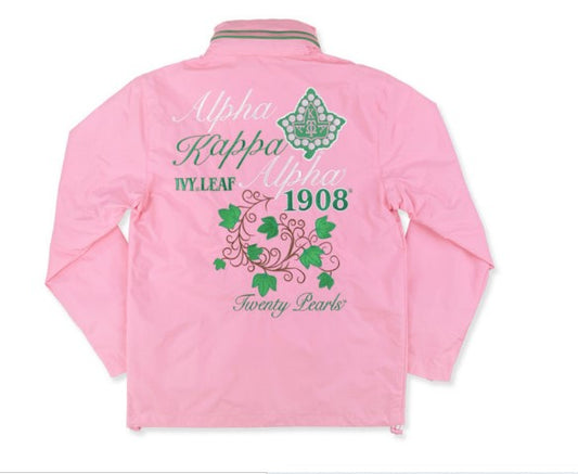 Alpha Kappa Alpha Windbreaker Embroidered Pink, Ivy Leaf 1908 Twenty Pearls
