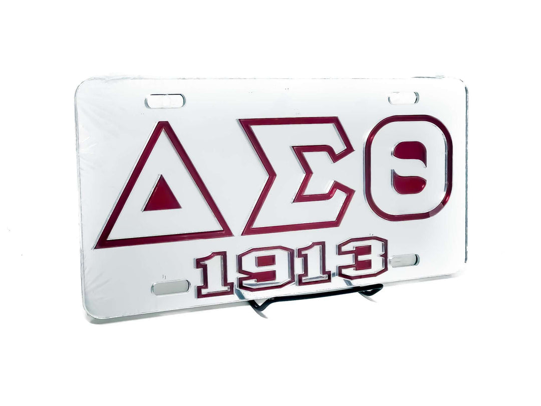 Delta Sigma Theta 1913 car tag, durable sorority decor, perfect Greek gear for showcasing pride on the road.