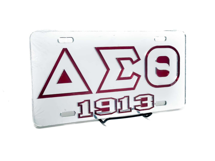 Delta Sigma Theta 1913 car tag, durable sorority decor, perfect Greek gear for showcasing pride on the road.