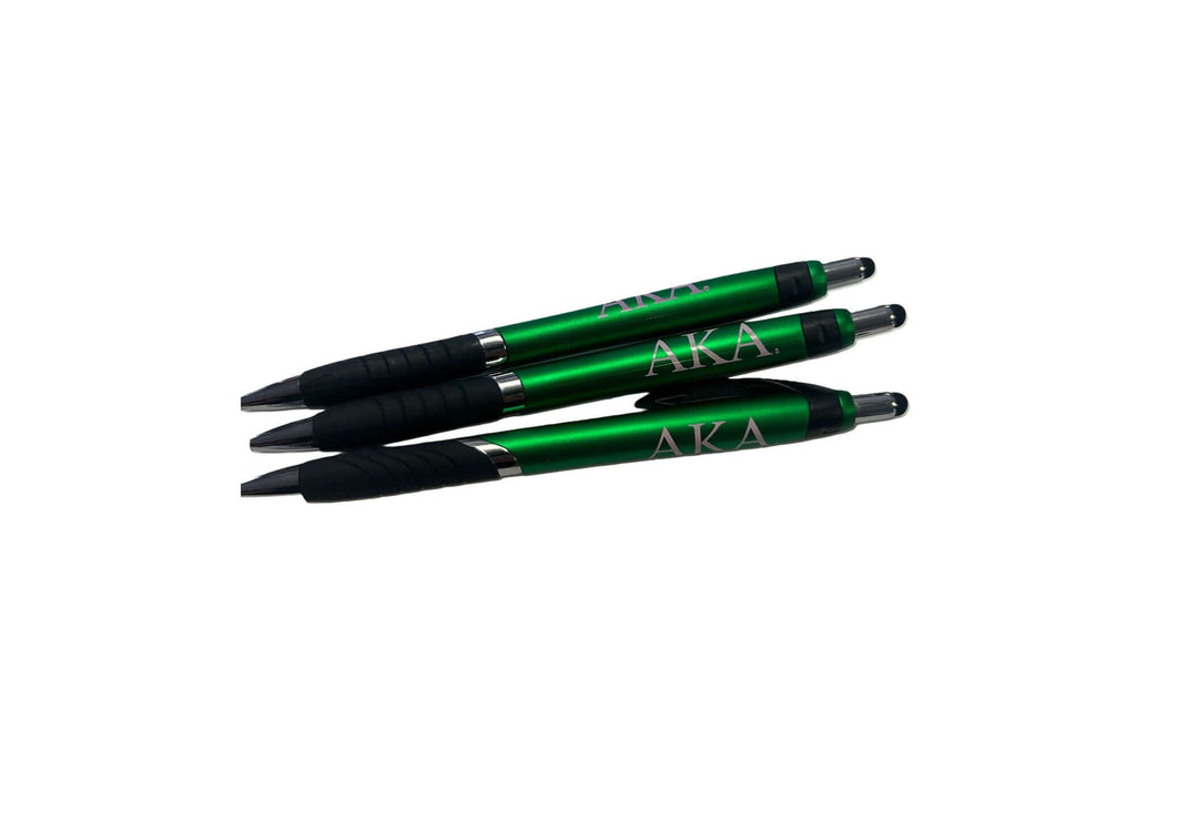 Three AKA Ink Pens in green, showcasing elegance and fraternity spirit for sorority and Greek gear enthusiasts.