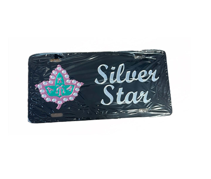 AKA Silver Star car tag with emblem, perfect sorority paraphernalia and Greek gear for proud members.