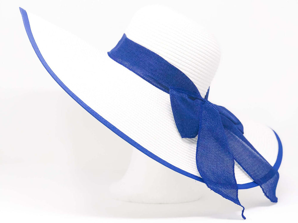 Zeta Hat - stylish white sun hat with blue ribbon, perfect for sorority and fraternity outdoor events, Greek gear accessory.