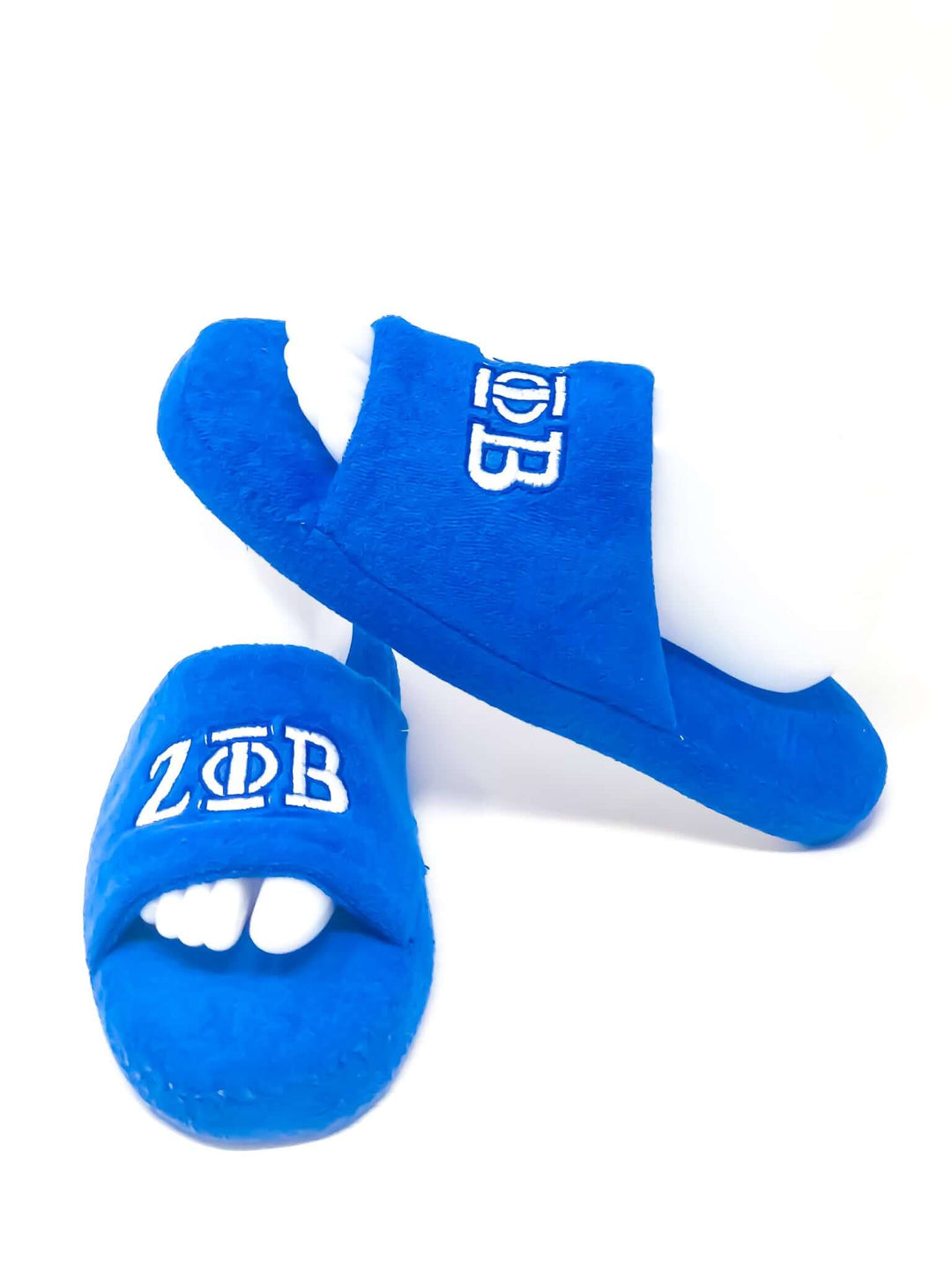 Zeta Shoes XL blue slippers featuring Greek letters, perfect for sorority and fraternity paraphernalia and Greek gear.