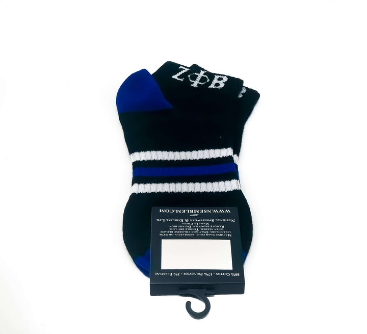 Zeta Striped Ankle Socks featuring greek gear colors, perfect for sorority and fraternity paraphernalia.