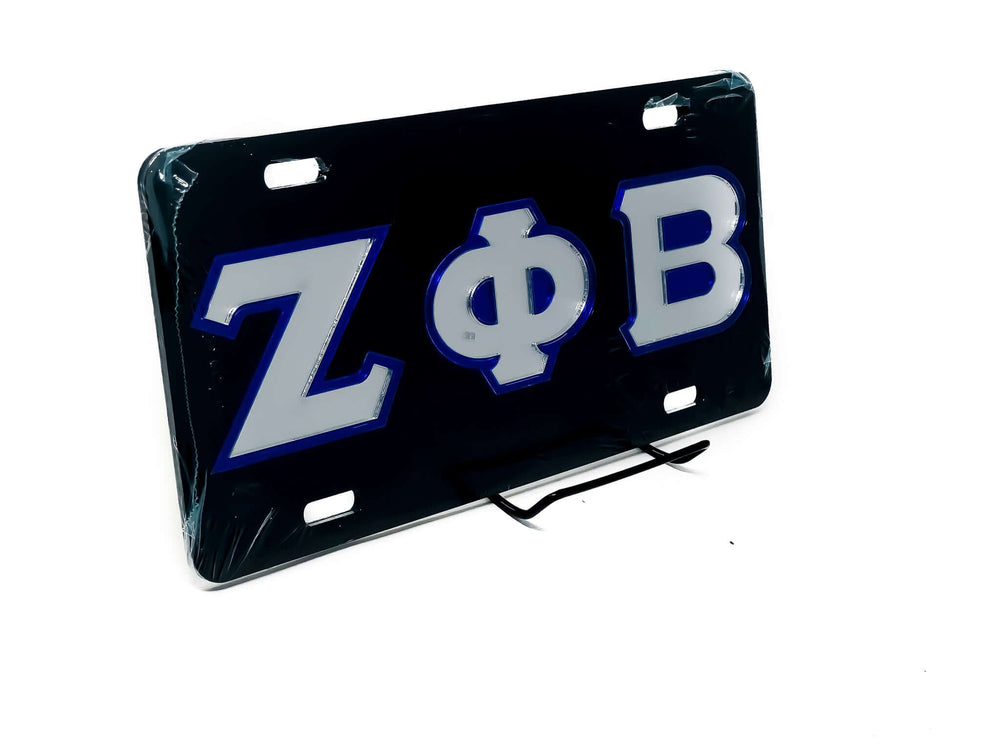 Zeta Car Tag in black featuring Greek letters for sorority and fraternity paraphernalia, perfect for Greek gear enthusiasts.
