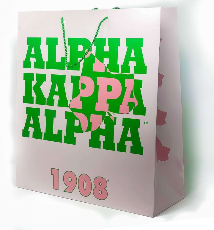 AKA gift bag featuring vibrant green and pink design, perfect for sorority and fraternity gifts, size 12.25" x 10.25" x 4.5".