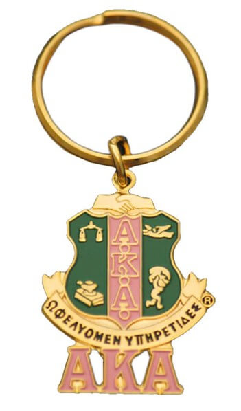 AKA Crest and Letters Keychain symbolizing fraternity pride and sisterhood for Alpha Kappa Alpha members.