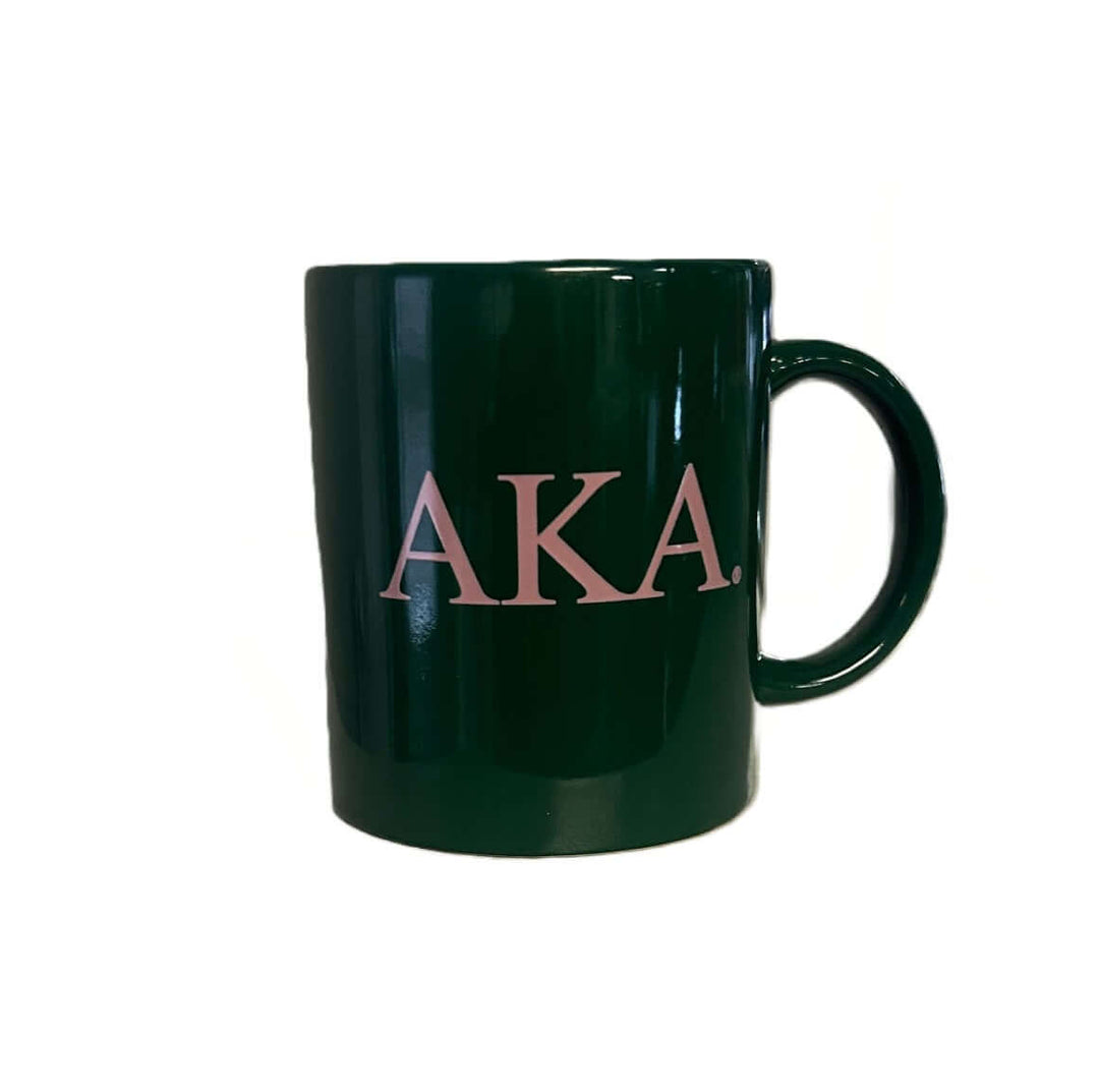 AKA Cup - 11 oz. green ceramic coffee mug, perfect for sorority and fraternity paraphernalia, features a C handle and wide mouth.