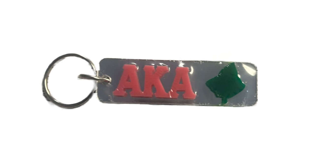 AKA keychain with classic symbol and ivy design on a mirrored background, perfect for sorority and fraternity paraphernalia.