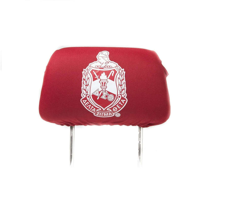 Durable Delta Sigma Theta car seat headrest cover, perfect for Greek gear and sorority paraphernalia.