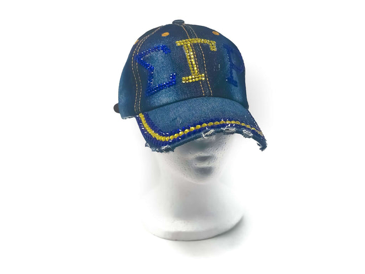 SGRho Hat - Bling Cap featuring vibrant rhinestones, perfect Greek gear for sorority and fraternity paraphernalia.
