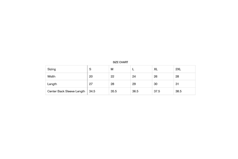 Size chart for AKA Embroidered Satin 1908 Sweatshirt including measurements for S, M, L, XL, and 2XL.
