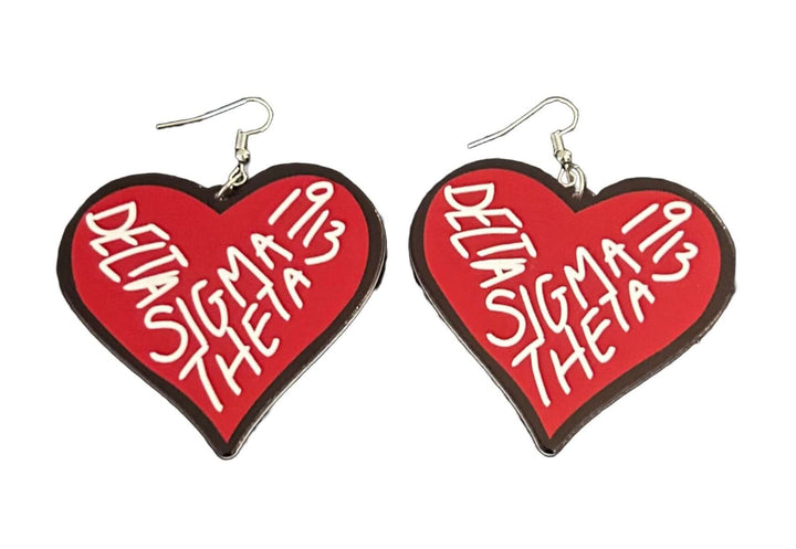 Delta Sigma Theta heart earrings, perfect Greek gear for sorority members to elevate their style.