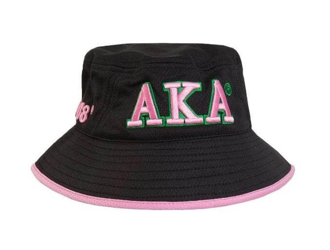 AKA Bucket Hat featuring vibrant pink and green embroidery, perfect for sorority pride and Greek gear fashion.