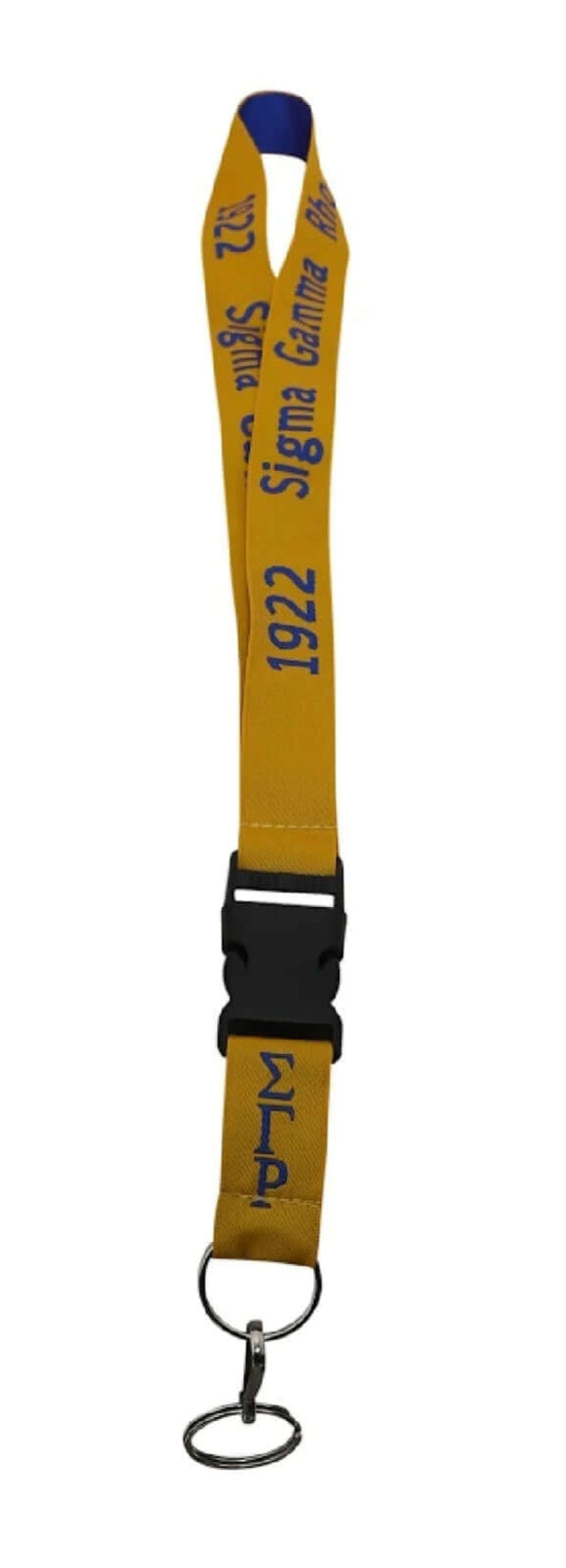 SGRho embroidered lanyard, perfect for sorority and fraternity paraphernalia, showcasing vibrant Greek gear.