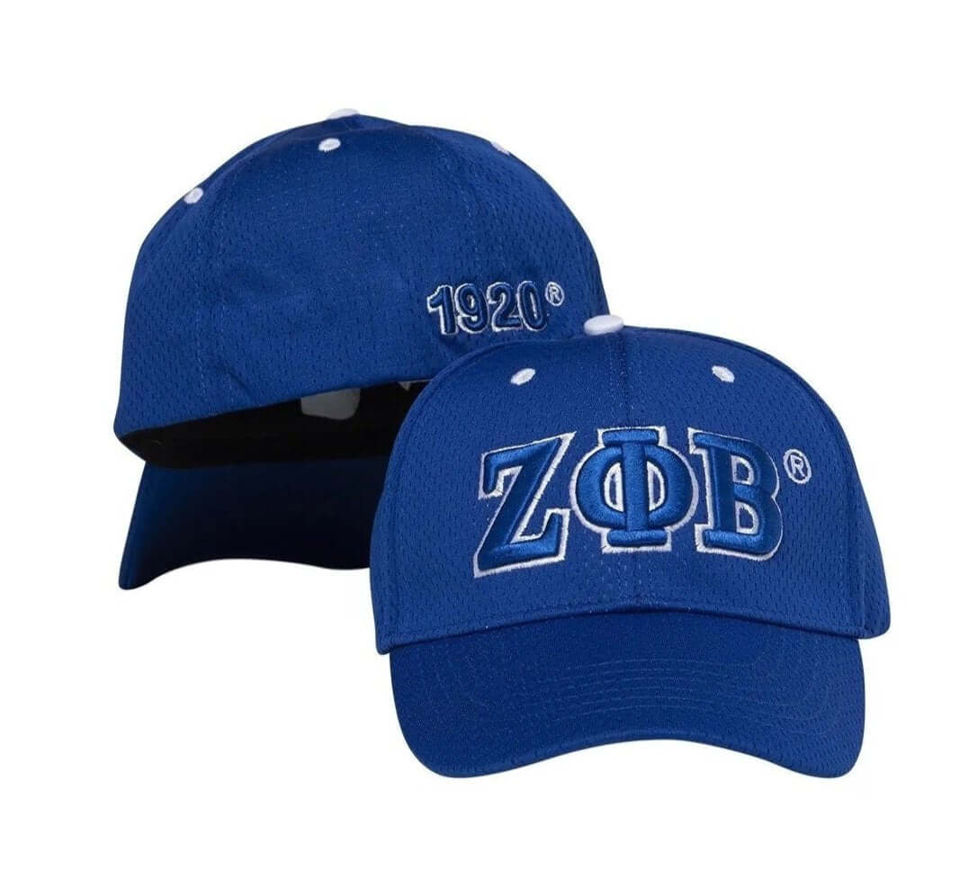 Zeta Hat Flex Cap in blue, featuring ZΦB® embroidery, perfect sorority and fraternity greek gear for all occasions.