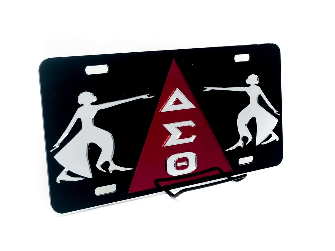 Delta Sigma Theta Fortitude car tag showcasing sorority pride with iconic emblem and stylish design. Perfect Greek gear accessory.
