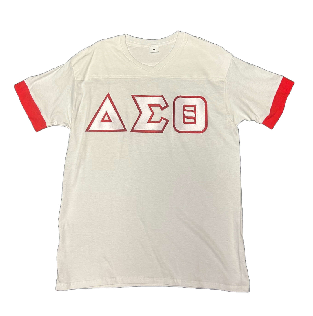 Delta T-Shirt - Classic Greek Letter Embroidered Black Shirt Red Trim