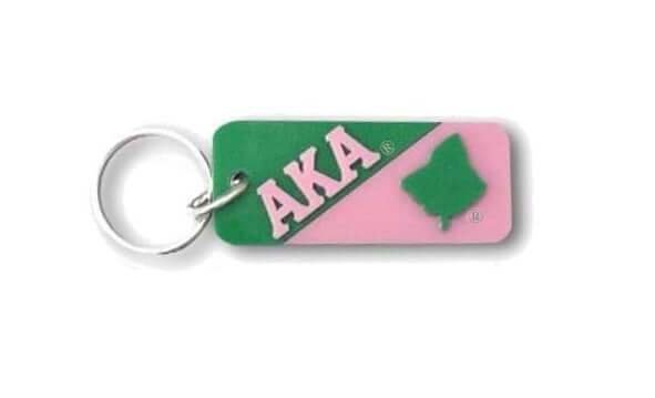AKA Classic Symbol keychain in green and pink, a stylish sorority paraphernalia accessory for Alpha Kappa Alpha members.