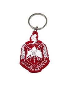 Delta Crest Keychain in red, metal keychain showcasing sorority pride and Greek gear for Delta members.