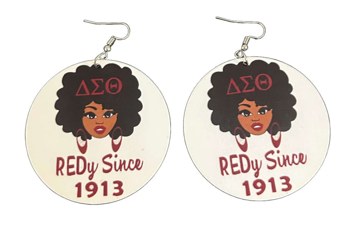 Delta Jewelry Earrings with Afrocentric design, showcasing sorority pride and Greek gear style, perfect for Delta members.