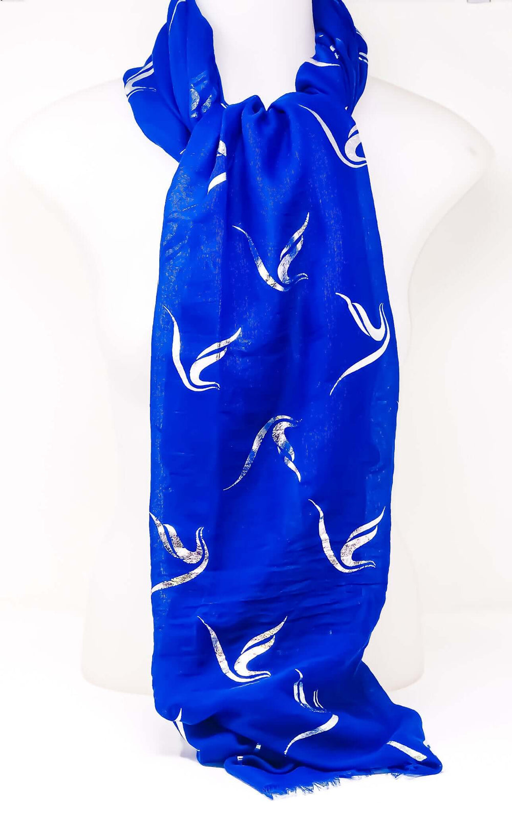 Blue scarf featuring silver foil designs, perfect sorority and fraternity paraphernalia for Greek gear enthusiasts.
