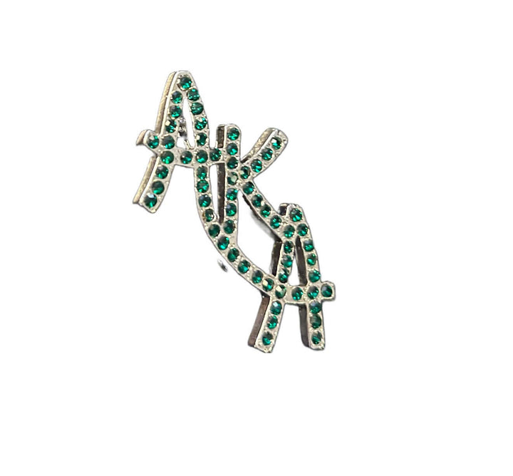 AKΑ rhinestone pin featuring Austrian crystals, perfect for sorority and fraternity paraphernalia and Greek gear.