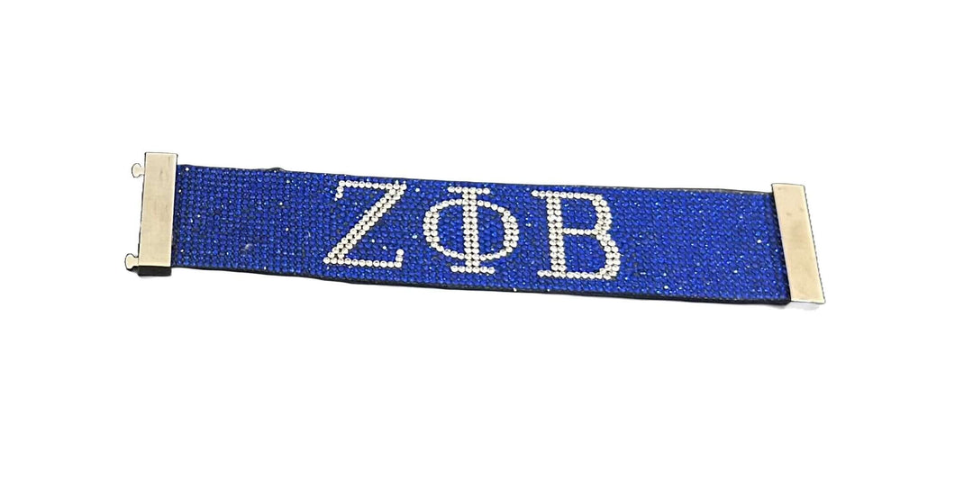 Bling bracelet in blue with ZΦB letters, perfect for sorority and fraternity paraphernalia and Greek gear.