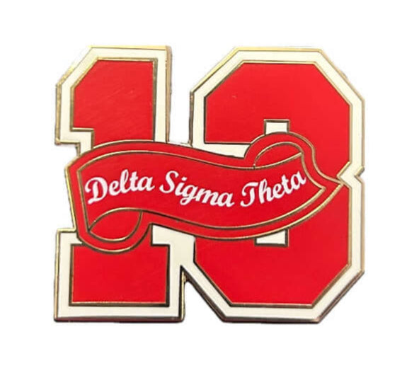 Delta Sigma Theta 13 pin, bold design for sorority paraphernalia, ideal for jackets and accessories.