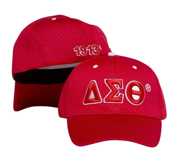 Delta Hat - Flex Cap in vibrant red, featuring embroidered Greek letters and adjustable fit for sorority and fraternity gear.