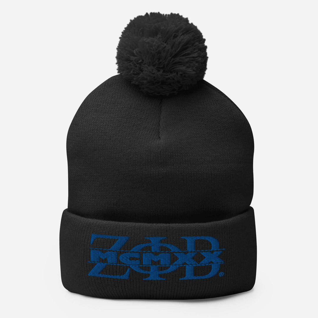 Zeta Phi Beta black pom-pom beanie with embroidered logo, perfect Greek gear for sorority members.