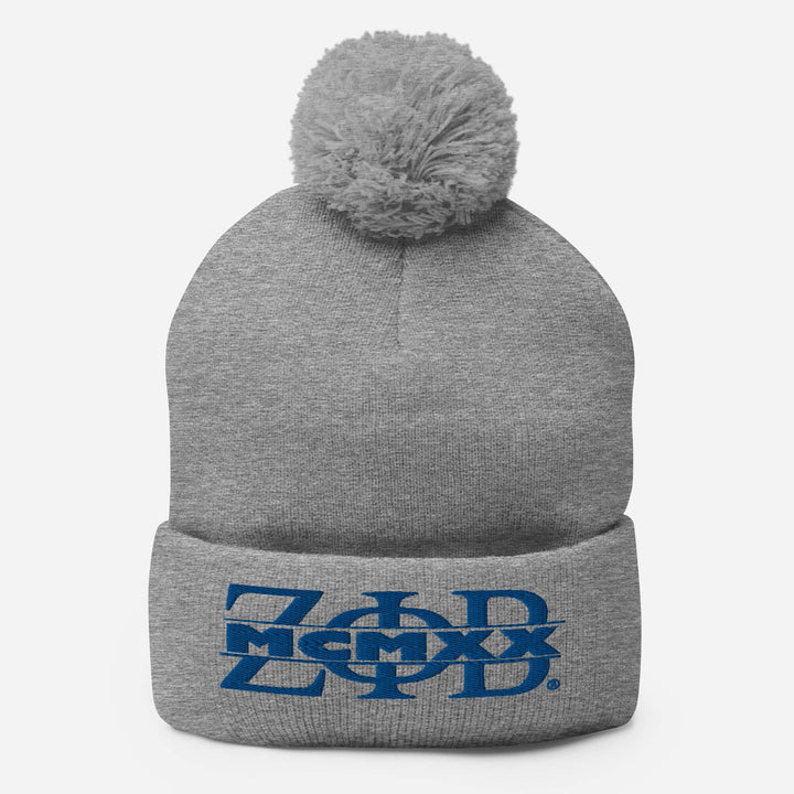 Zeta Phi Beta pom-pom beanie in gray, featuring embroidered logo, perfect for sorority and Greek gear enthusiasts.